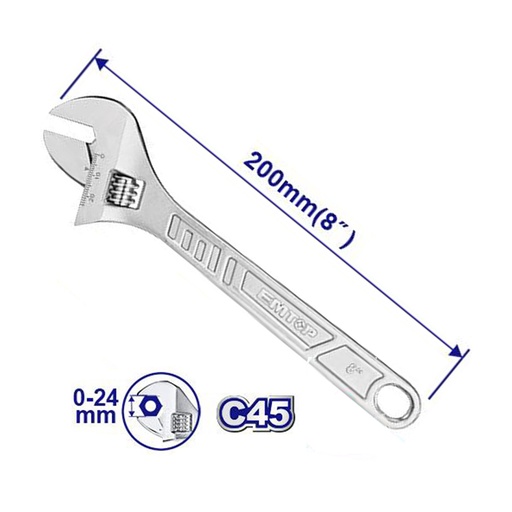 [6941556214494] Llave ajustable de 6 pul emtop